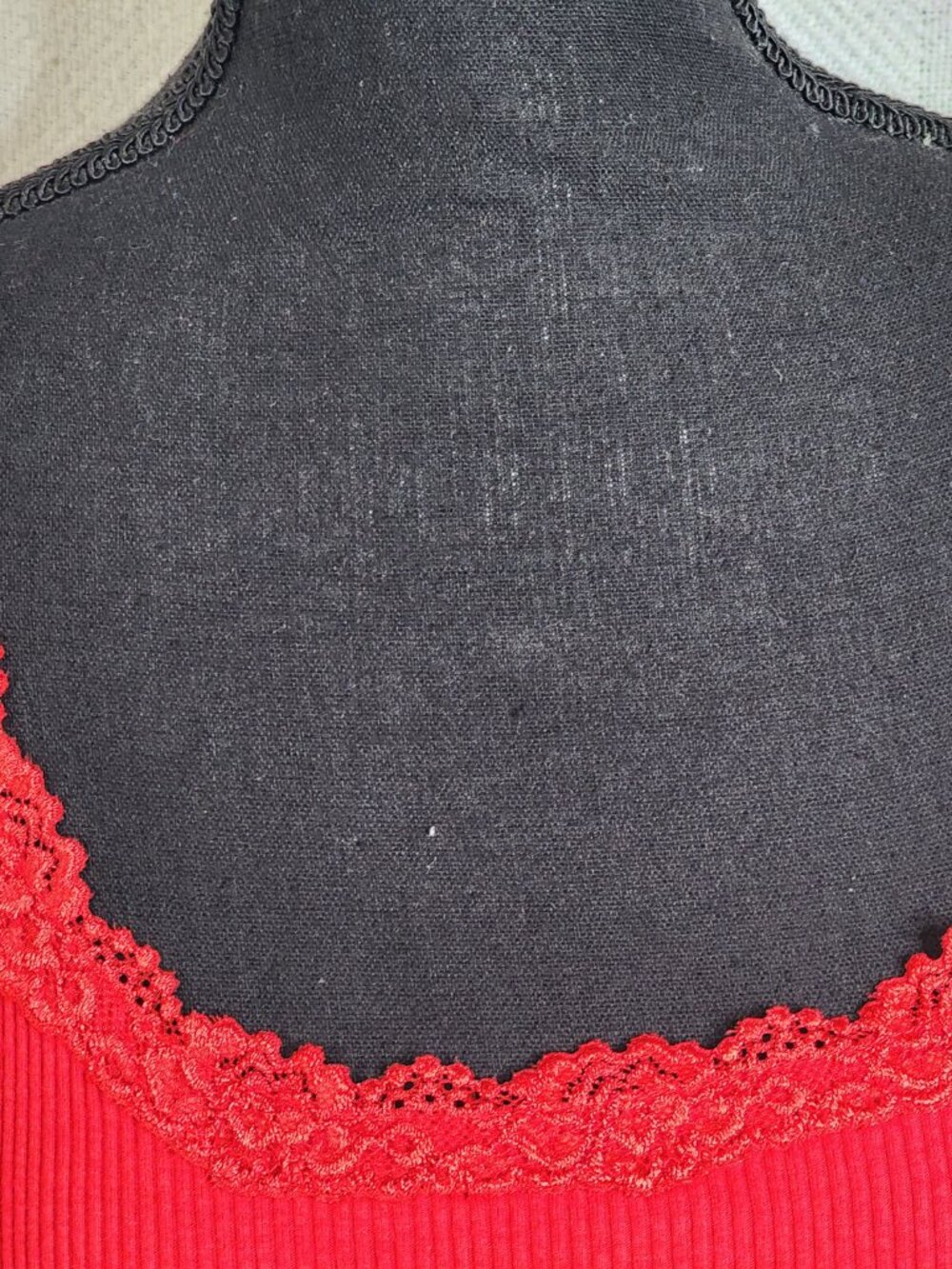 Chico's Red Ribbed Cotton Span Lace Neckline Straps Tank Top Chico Sz 3 US XL 16 - Picture 7 of 16
